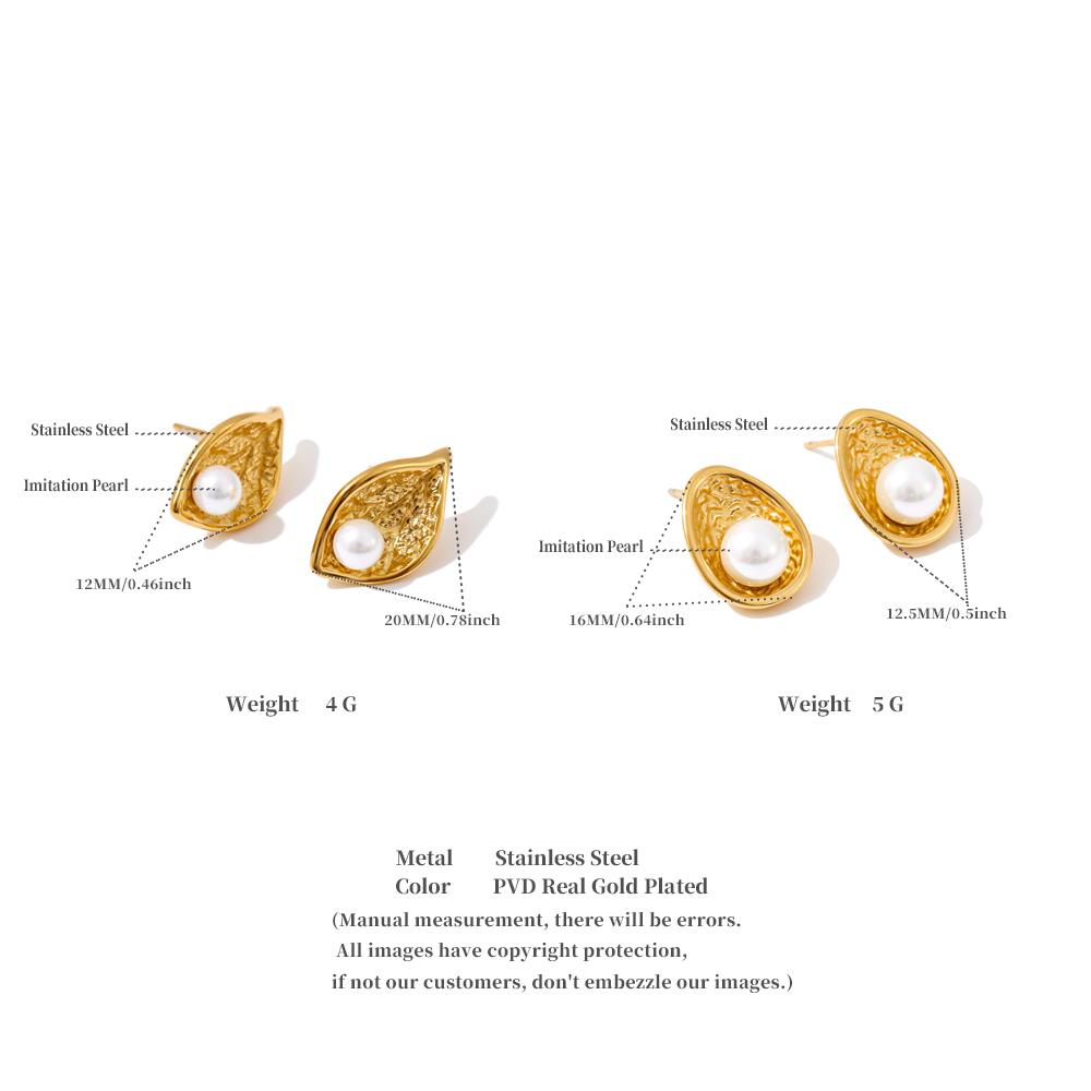 Eetit New Stainless Steel Simulated Pearls Leaf Stud Earrings 18K Golden Plated Chic Daily Jewelry Hypoallergenic