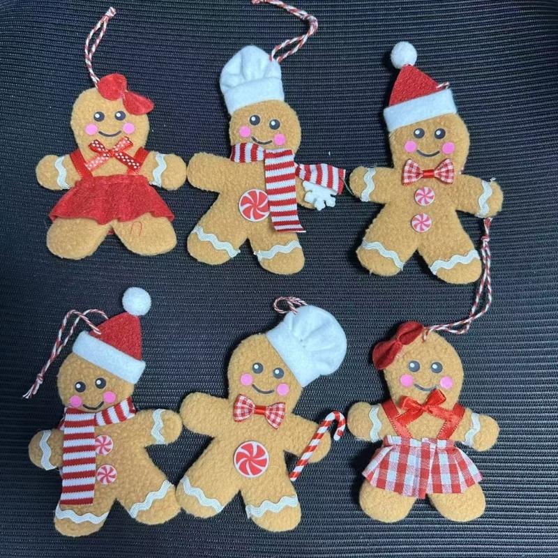 6Pcs Christmas Tree Doll Decoration Fabric Biscuit Men Hanging Ornament For Door Wreath Mantels Holiday Decorations