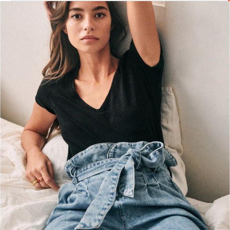 

Rrii Niche 2-Year Clothes More than V Neck Expensive Short-Sleeved T-shirt Black S