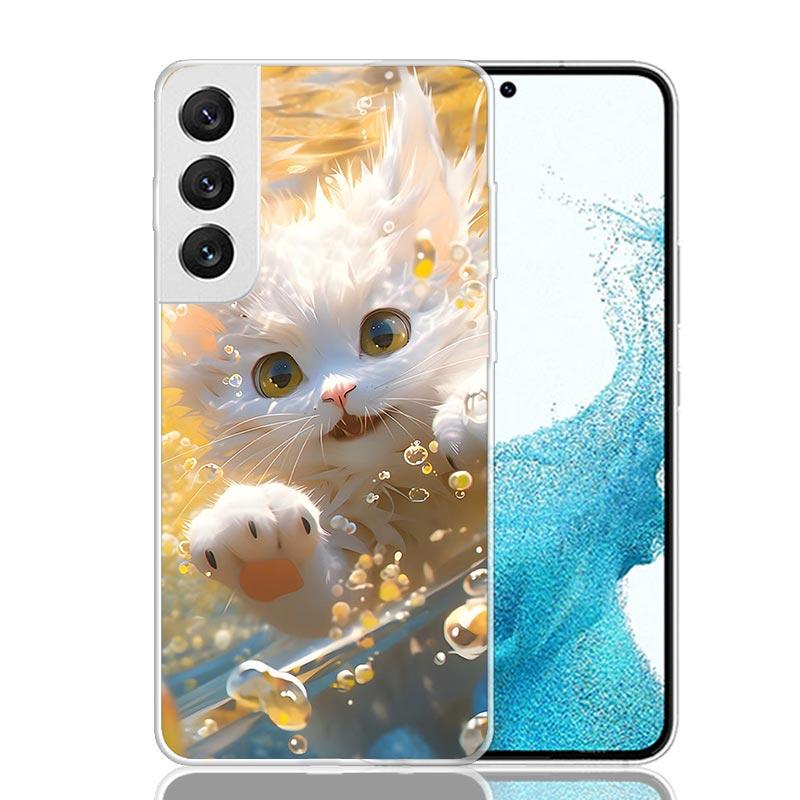 Cartoon Cute Cat Fish Aesthetic Phone Case For Samsung Galaxy S26 S25 Edge S24 S23 FE S22 Ultra S21 Plus S20 + Fundas Cover Coqu