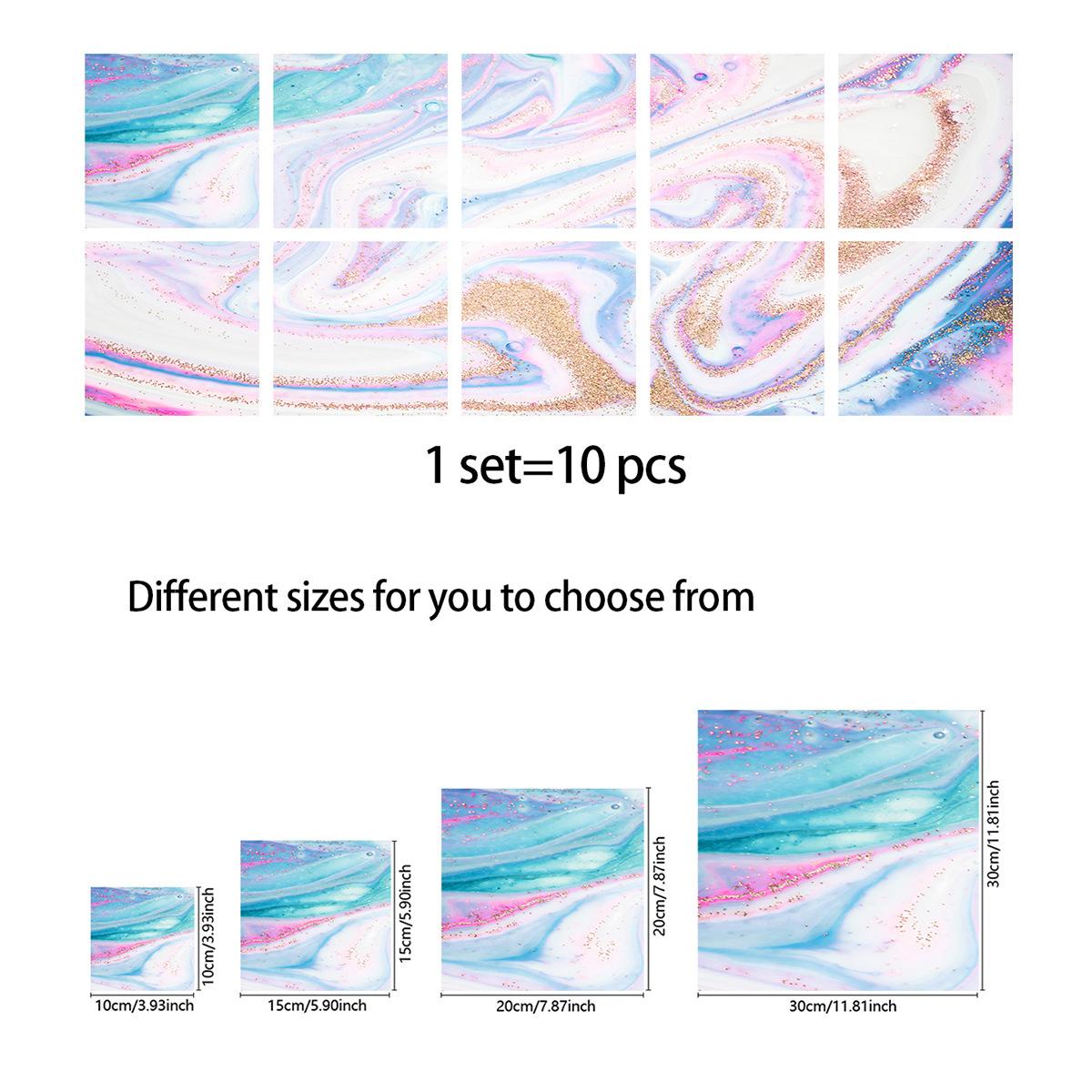 

10 шт., серо-белые красочные наклейки на мраморную плитку, кухонный шкаф, ванная комната, домашний декор, самоклеящиеся хрустальные твердые пленки, художественные наклейки на стены 10cm×10cm×10pcs