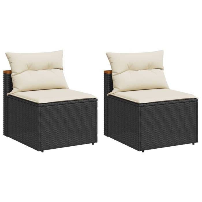VidaXL Canapés de Jardin sans Accoudoirs avec Coussins 2 pcs, Sièges de Patio, Meubles de Terrasse Balcon Extérieur, Noir 365832