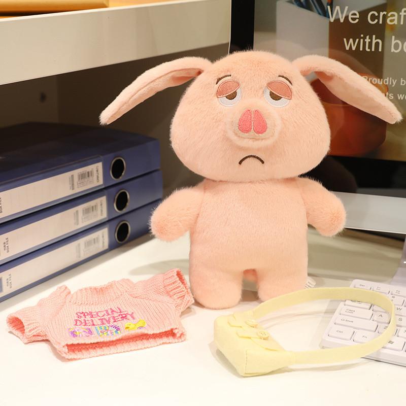 Stuffed Plush Pig Animal With Removable Clothes Bendable Ears Soft Gift Toy