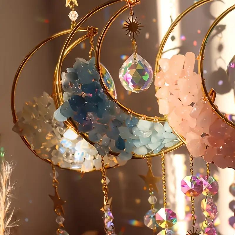 4pcs moon-shaped crystal Sun Catcher, car pendant, Magic Rainbow hanging wall decoration, fantasy crystal pendant, rainbow manu