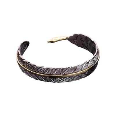 Distressed Feather Open Bracelet Adjustable Unisex Cuff Bangle Gift Ethnic Accessories Handmade Jewelry For Women Men