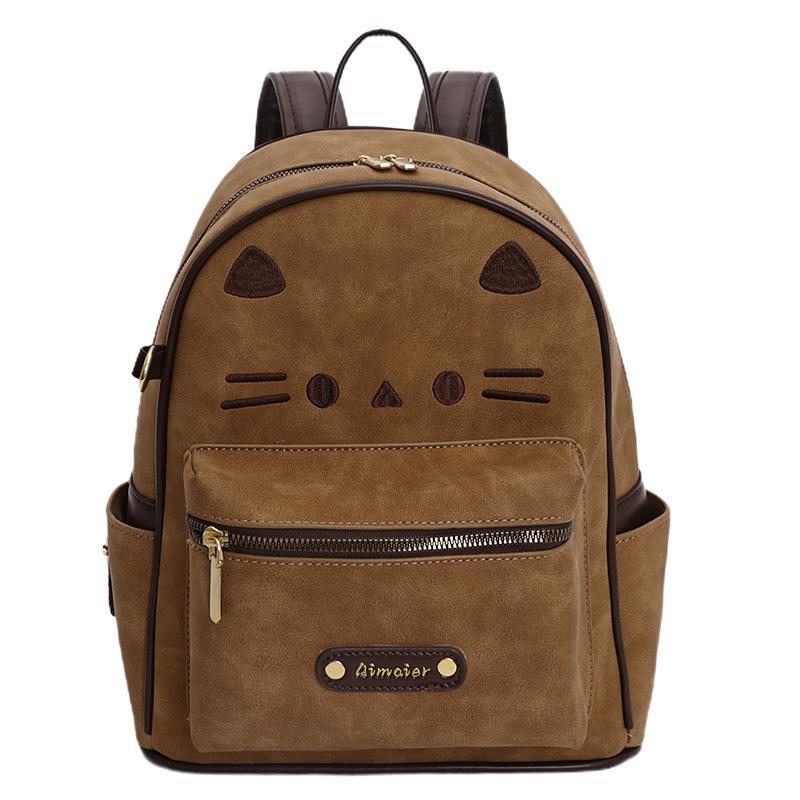 Schoolbag Korean version retro large-capacity backpack niche design cute kitten student schoolbag versatile popular commuter backpack