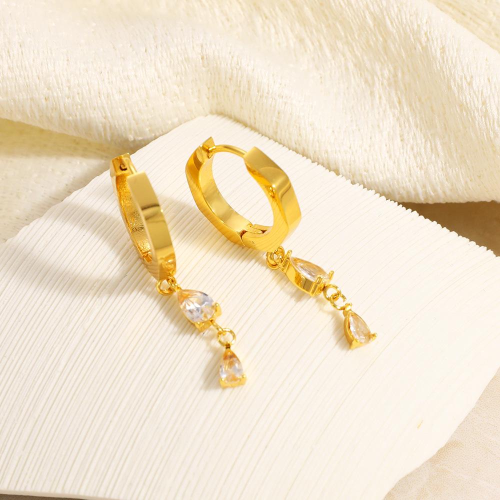 Fashion Stainless Steel Cubic Zircon Drop Dangle Earrings PVD 18k Gold Plated Minimalist Pendant Earrings for Women Jewelry Gift