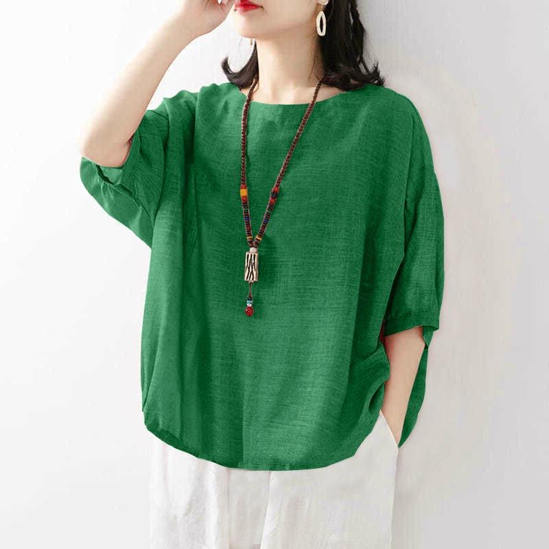 Women s Summer Breathable Short-sleeved Plus Size Shirt Women s Loose Pullover Solid Color Short-sleeved T-shirt S