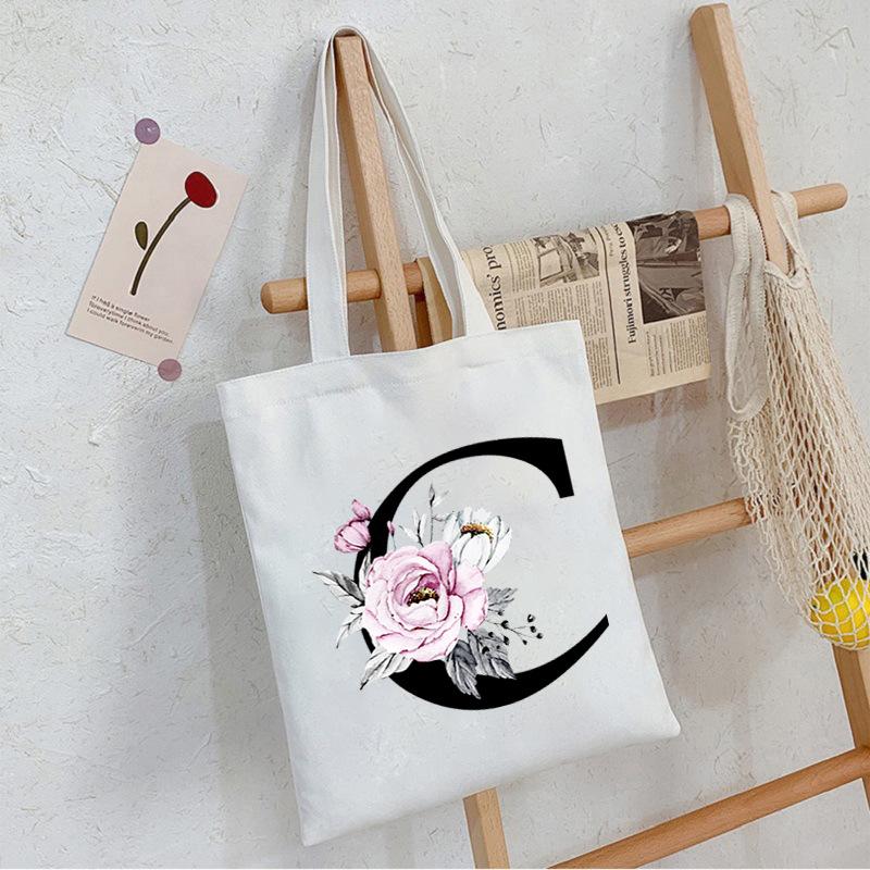 Alphabet24 Letter Print Student Portable Canvas Bag Tote Bag Large Capacity Messenger Bag
