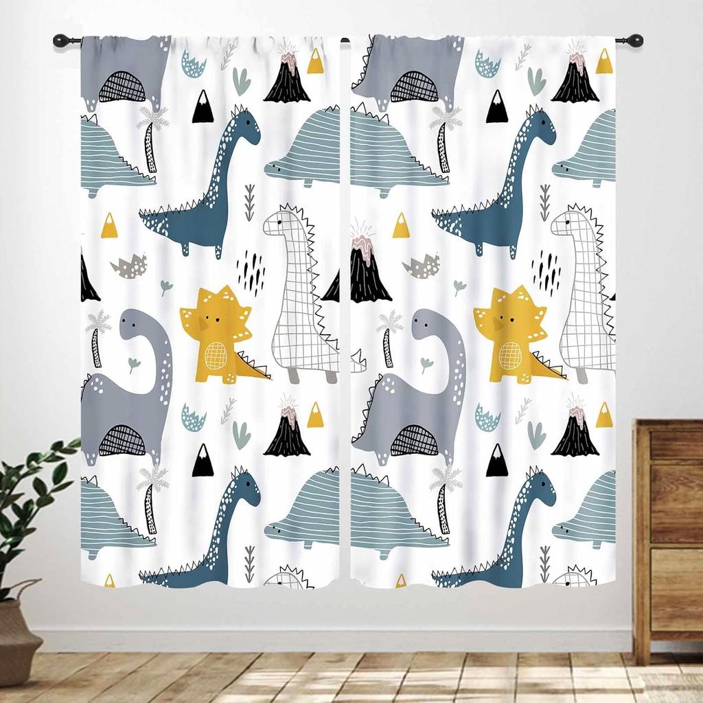 Boys Dinosaur Curtains,Cartoon Colorful Safari Animal Navy Blue Drapes Treatments For Boys Girls Children Nursery Living Room