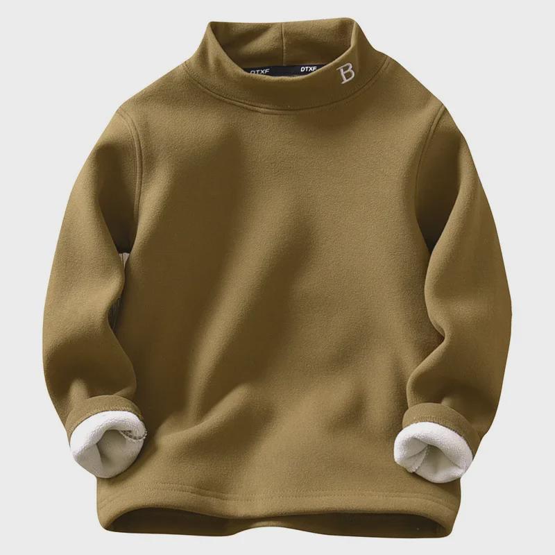 Jungen Herbst-Winter Samt Halbhoher Kragen Warmes Hemd - Verdickt, Einfarbig