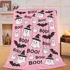 Halloween Pink Throw Blanket Cute Ghost Bat Blanket Soft Cozy Fleece Fuzzy Plush Warm Stuff Bedding Blankets for Women Girls Kids Adult Men 40"x50"