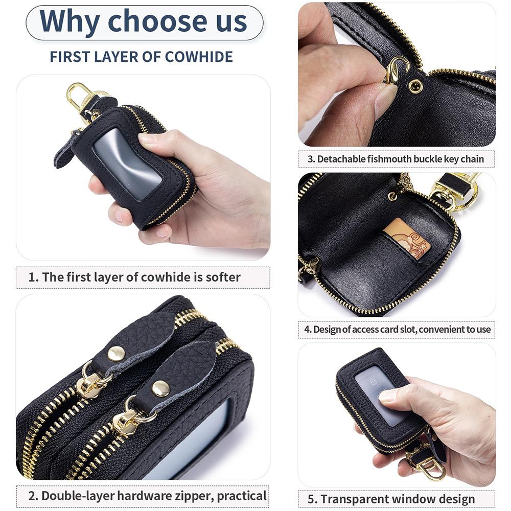 Genuine Leather High-value Double Zipper Key Bag Large Capacity New Waist Hanging Storage Bag Unisex Portable Key Bag