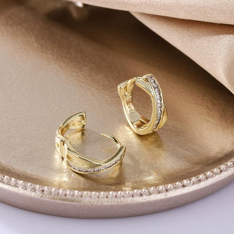 Classic Crossed White Zircon Round Stone Hoop Earrings For Women Vintage Gold Color Ear Buckle Wedding Jewelry Valentine Gifts