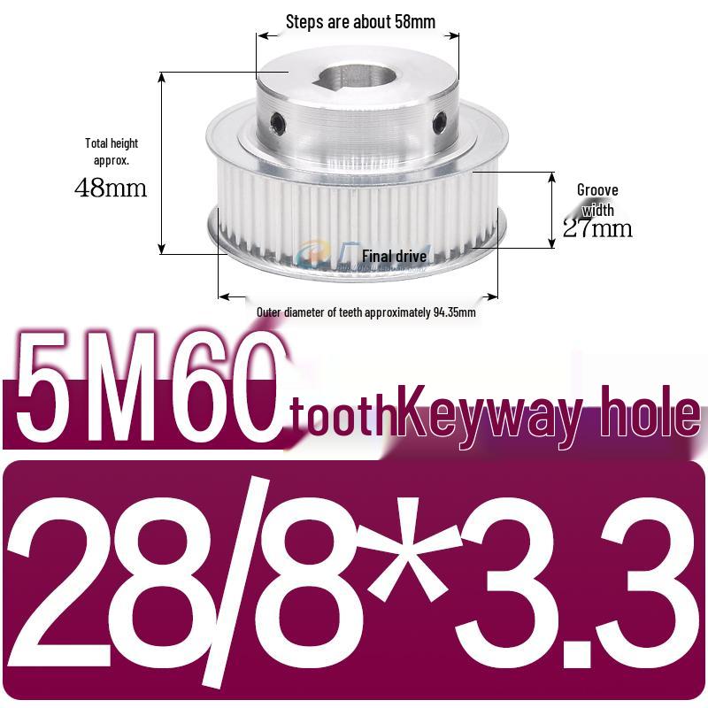 60-Teeth 5M Timing Pulley, T-Slot Width 16/21/27mm, BF Type Stepped with Machined Hole 6-20mm