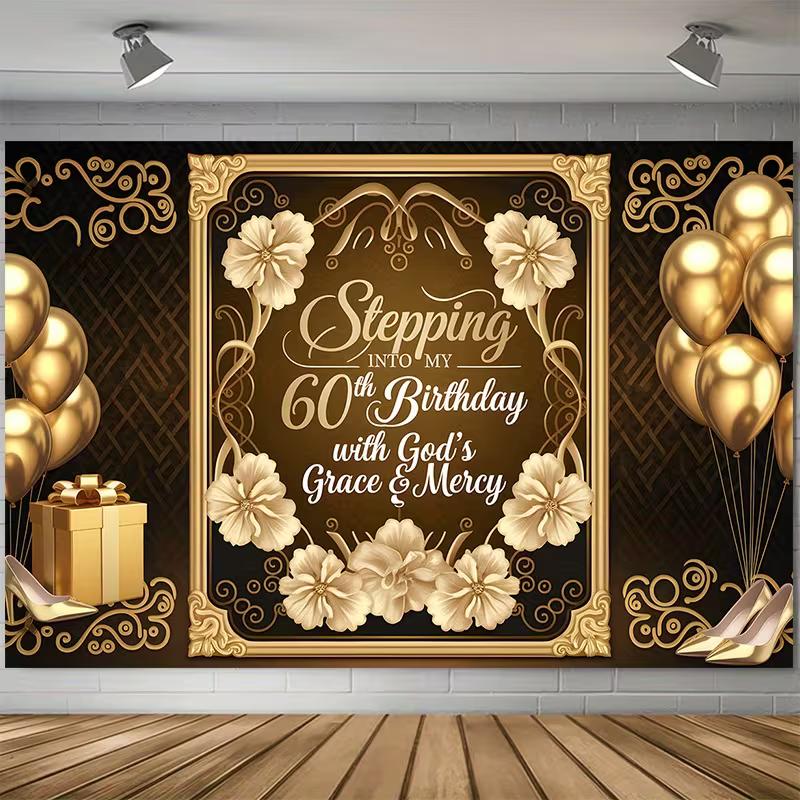 2D Stepping Into My 60th Birthday Backdrop Photography Background Supplies 47.2x31.5inch/120*80cm