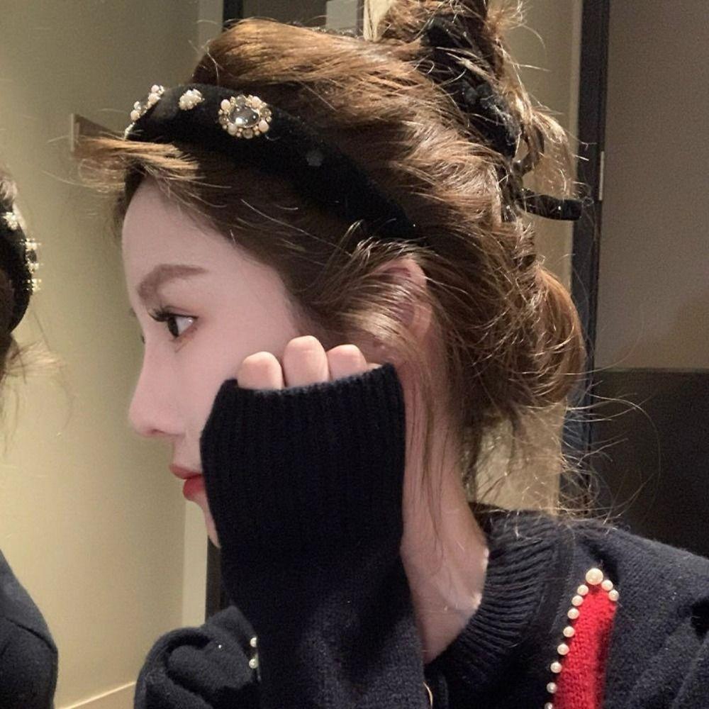 Pearl Diamond Velvet Headband Elegant Design Hair Hoops Advanced Rhinestone Headband  Korean Style