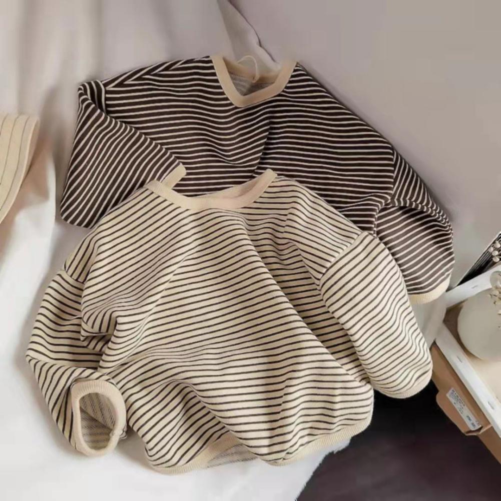 Kids Sweatshirt Girls' Long Sleeved Striped Top Children's Loose T-shirt