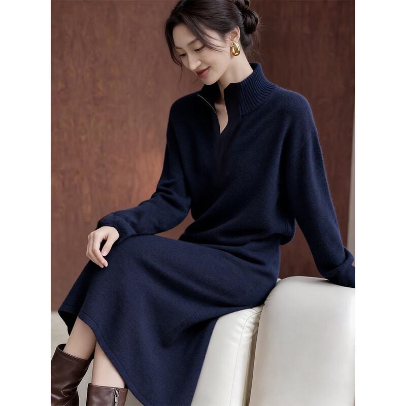 

Women s Half-Zip Turtleneck Knit Dress with Belt XL