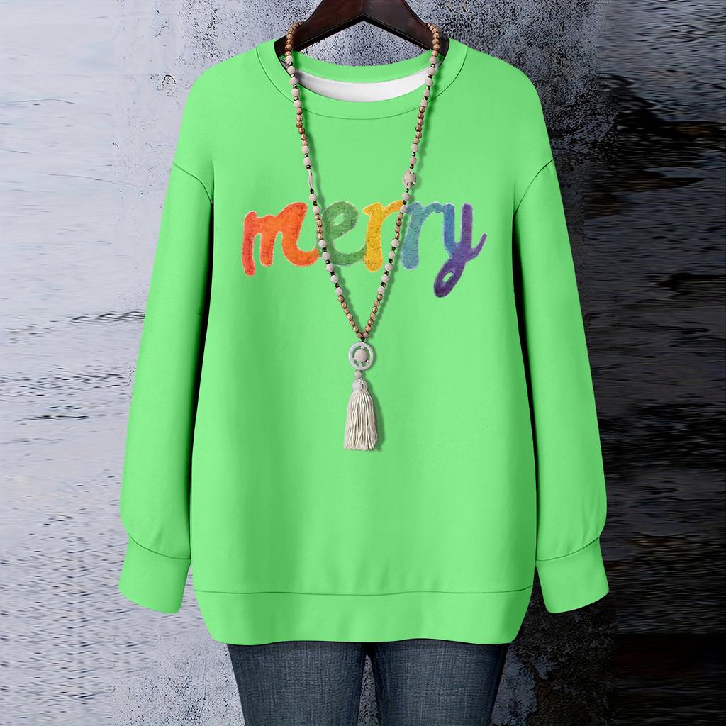 Dámské vánoční potištěné tričko s dlouhým rukávem a kulatým výstřihem