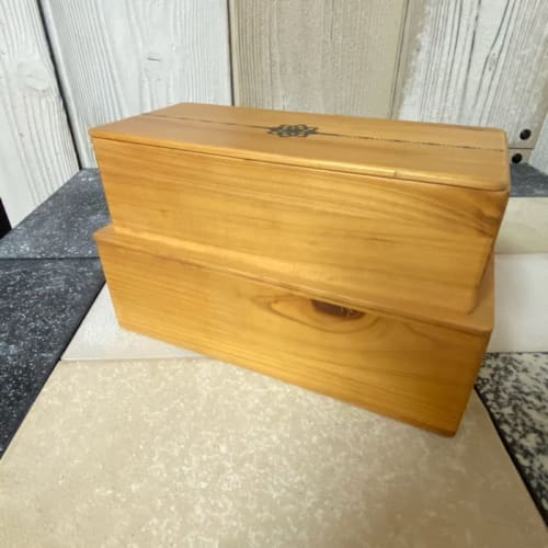 Shima Yasuhiro Crafts Factory, Hinoki Rectangular Two-Tier Lunch Box with Binchotan Maki-e (Charcoal Lacquer)