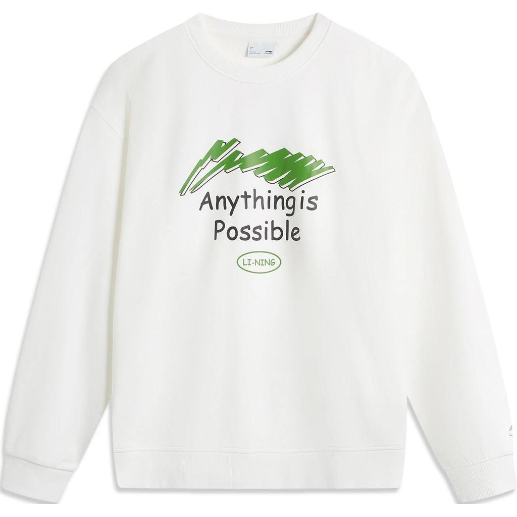 Li Ning Sportmode-Serie Bequemes lässiges Sweatshirt mit Buchstabenaufdruck, locker, Rundhalsausschnitt, Unisex-Sweatshirt, Off-White, AWDUE93-2