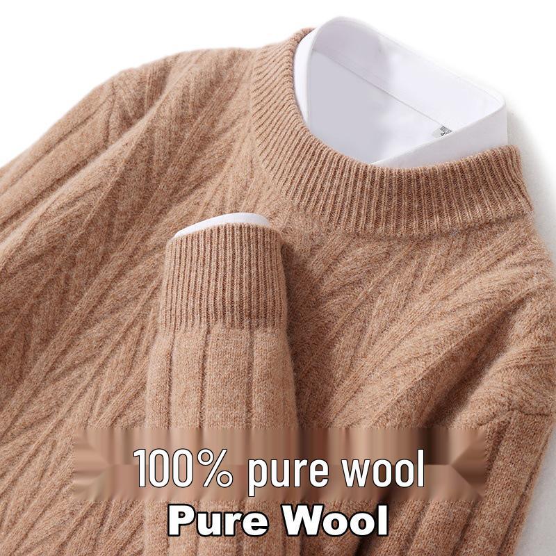 Men s Thick Wool Knit Sweater: Half-High Collar, Twill Jacquard, Versatile, Warm Base Layer for Autumn/Winter. S (100-115 jin)