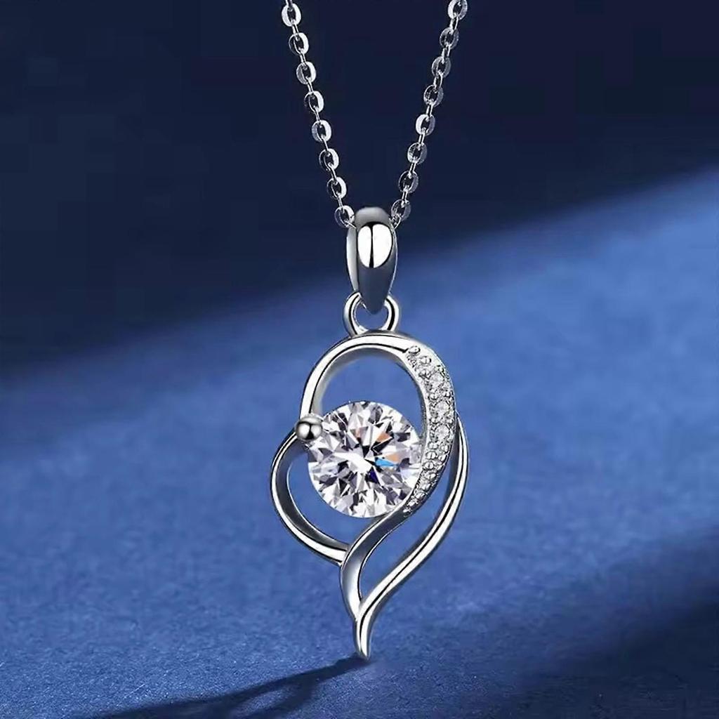 Moissanites Heart Necklace Anniversary Gift Adjustable Length Clavicle Chain Stylish Wedding Gift Dainty Jewelry