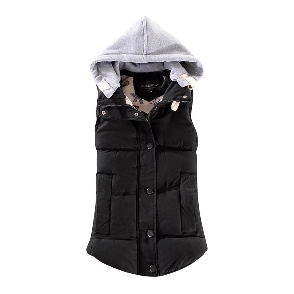 Women Vest Female Warm Sleeveless Jacket Cotton Solid Hooded Vest For Outerwear
