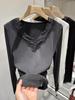 Women's V-Neck Lace Patchwork Velvet Long Sleeve Slimming Winter Top
