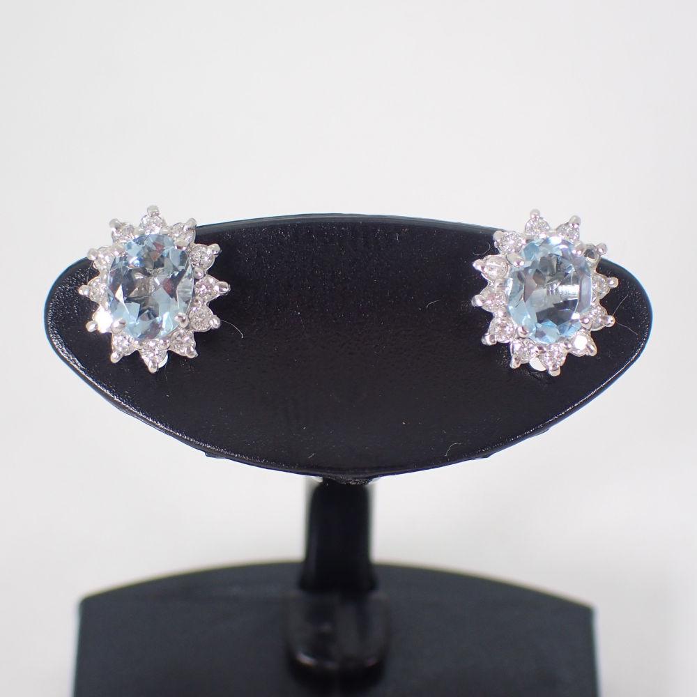 

[Used] Pt900 aquamarine/diamond stud earrings/g524-30