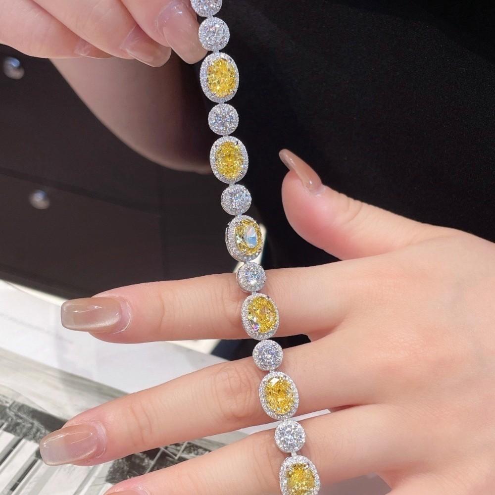 

Handmade Lab Topaz Diamond Bracelet Bangle 925 Sterling Silver Engagement Wedding Bracelets for Women Bridal Fine Party Jewelry 17cm жовтий