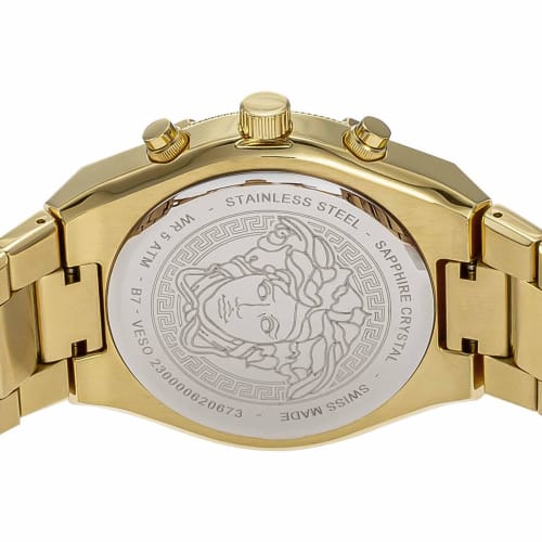 Versace Sporty Greca Watch, 46mm, VESO00922, Men's, Gold, Black Dial, Quartz Movement, Water Resistant, Sapphire Crystal