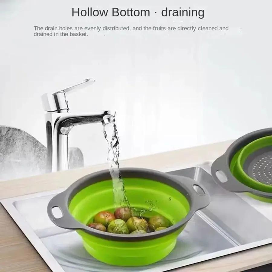 1 st Silikon grönsaks- och frukttvätt- och avrinningskorg tvättkorg Vikbart vattenfilternät Köksredskap