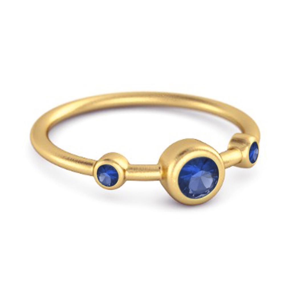 Blue Sapphire Bezel Set Ring - 925 Sterling Silver Gold Vermeil