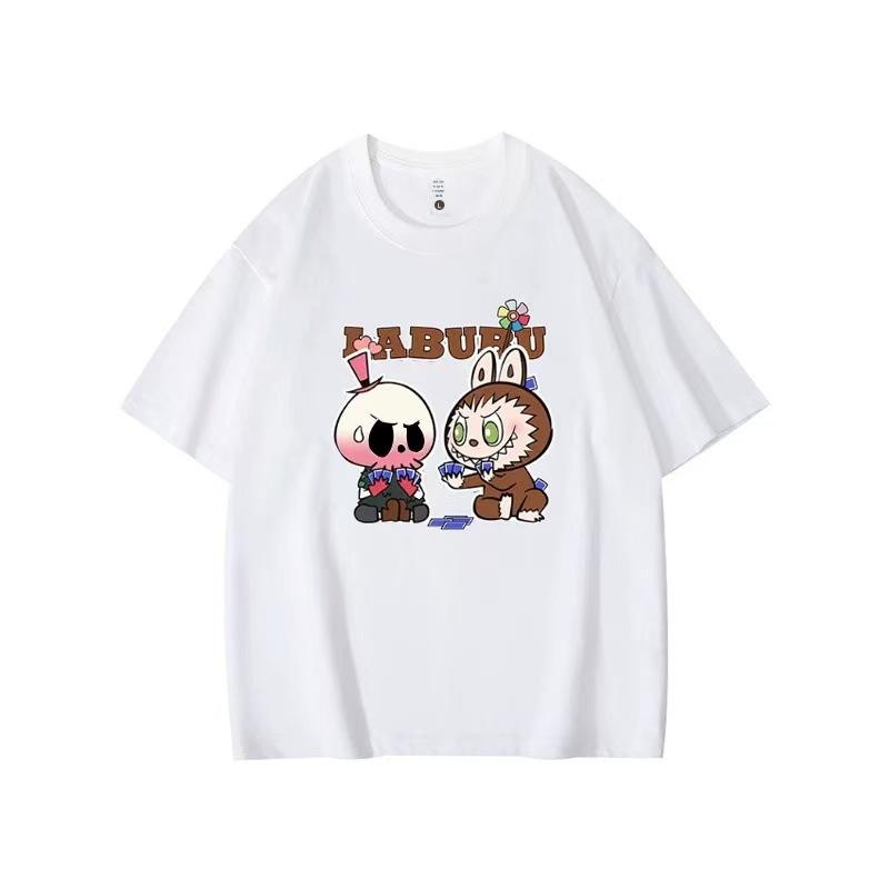 Summer Round Neck Labubu Pattern Printed Top Fashionable Casual Pure Cotton Short Sleeved Women's T-shirts