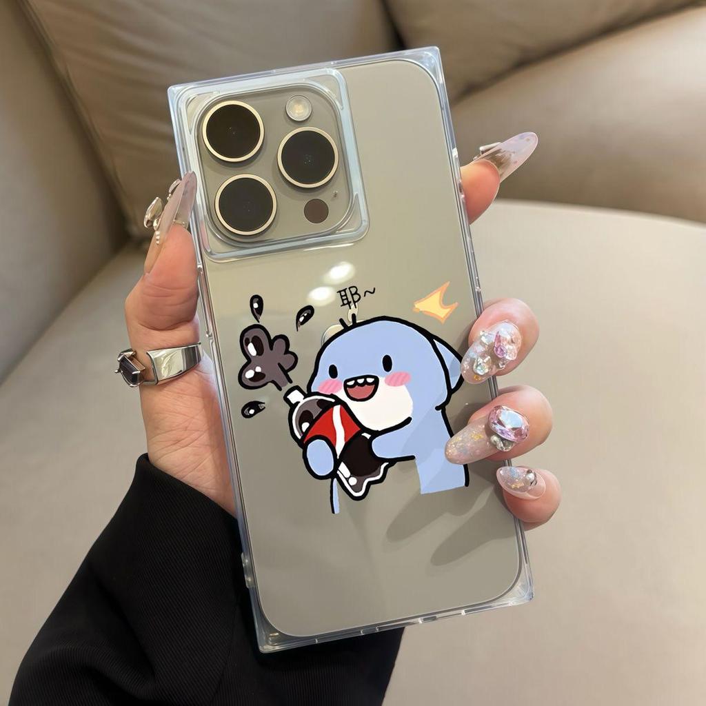 Square Back Tube Protection Clear Case For iPhone 12 16 ProMax 13 11 15 Plus 14 Pro Max Anti-Oxygen,Mischievous Little Monster Pattern Casing
