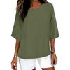Women's Fashion Solid Color Casual T-Shirt Seven Sleeve Round Neck Cotton Top