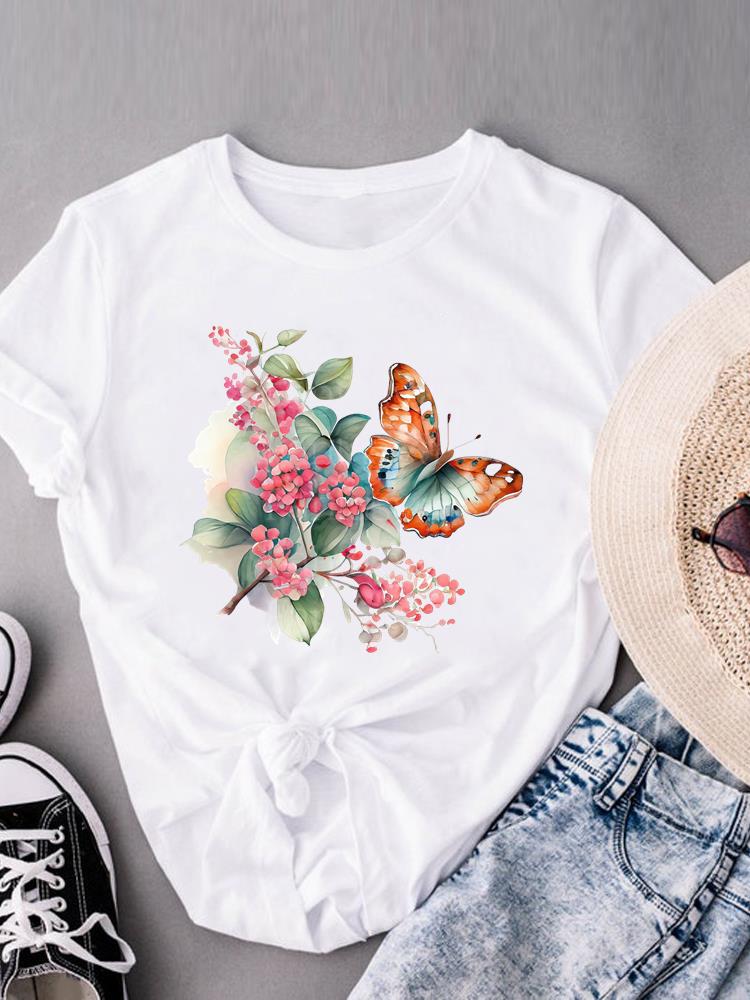 (Asian Size) trend plant cute T-shirts O-neck Casual Clothing Fashion Female Women's Top Short Sleeve T shirt Printed Graphic Tee