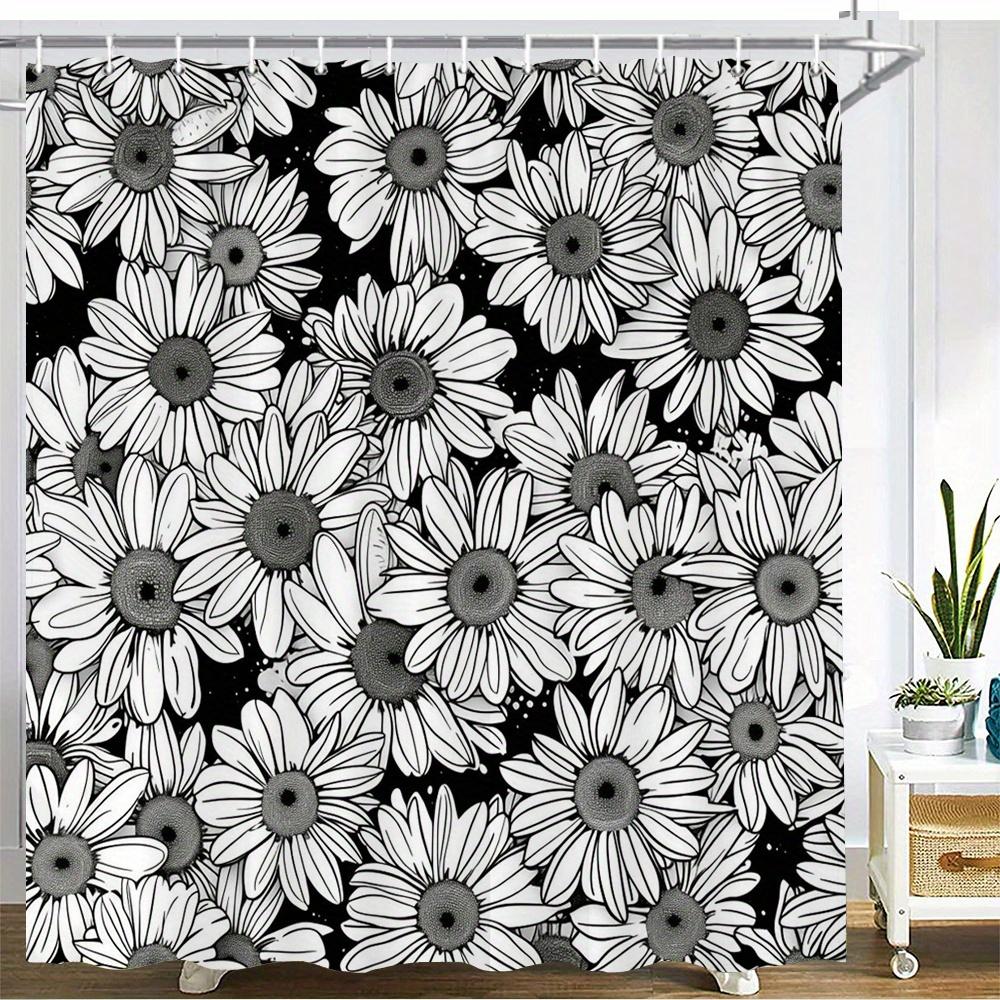 

Monochrome Daisy Waterproof Mildew-Resistant Shower Curtain - Classic Floral Design for a Stylish Bathroom Décor Experience W90XH180cm