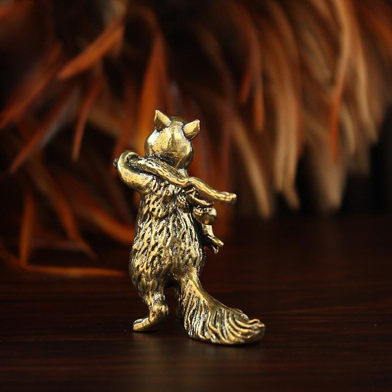 2Pcs Brass Cute Squirrel Small Statue Desktop Ornaments Vintage Animal Figurines Home Decoration Crafts Accessories