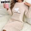 GMXIA Herbst und Winter Damen Rosa Liebe Flanell Langarm Verdicktes Nachthemd Set von Kopf In Der Langen Sektion von Niedlichen Homewear Nachthemden