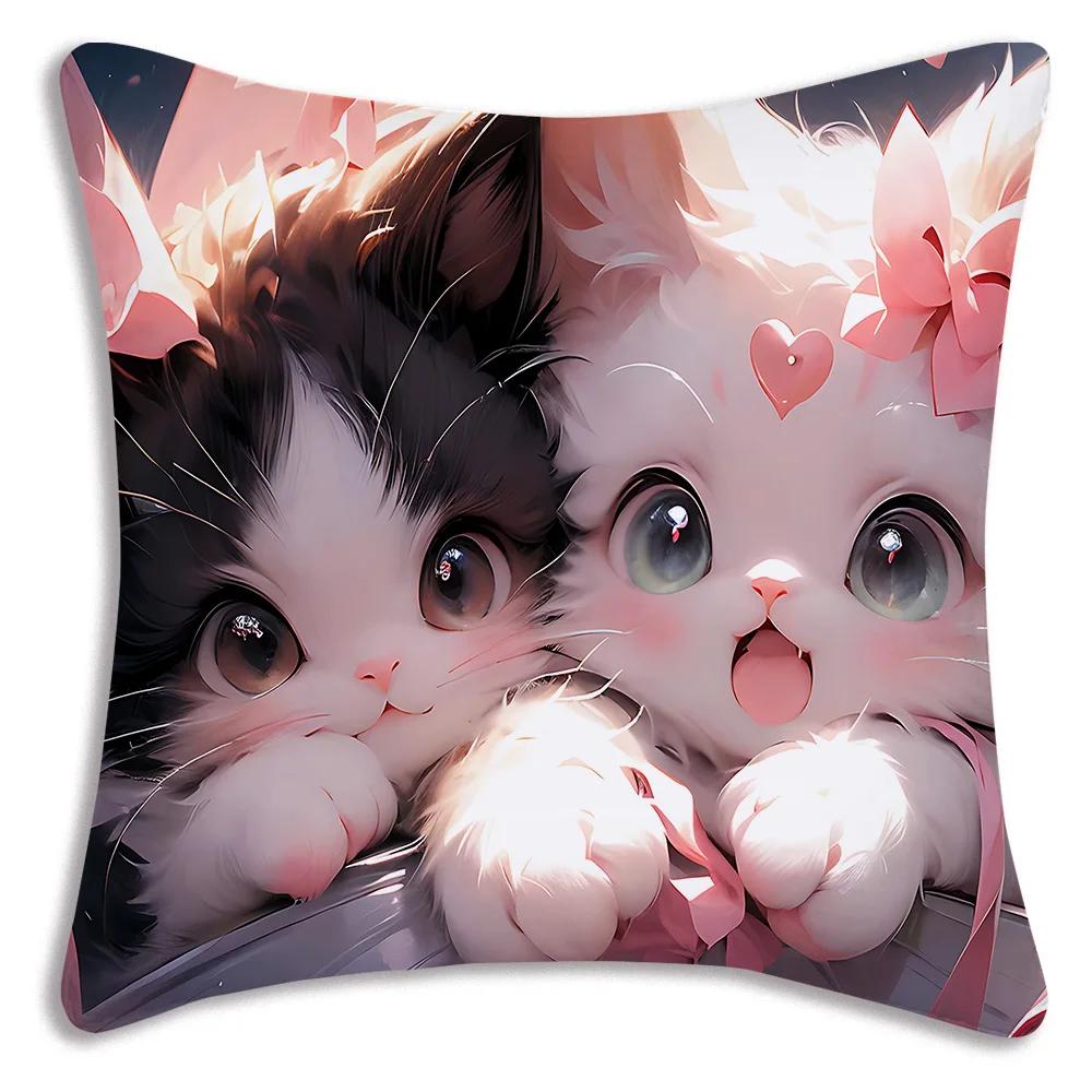 Kawaii Kreslený Roztomilá Kočka Herní Potahy na Polštáře Kreslený Dekorativní Potah na Polštář pro Domácí Pohovku s Potiskem Roztomilý Potah na Polštář