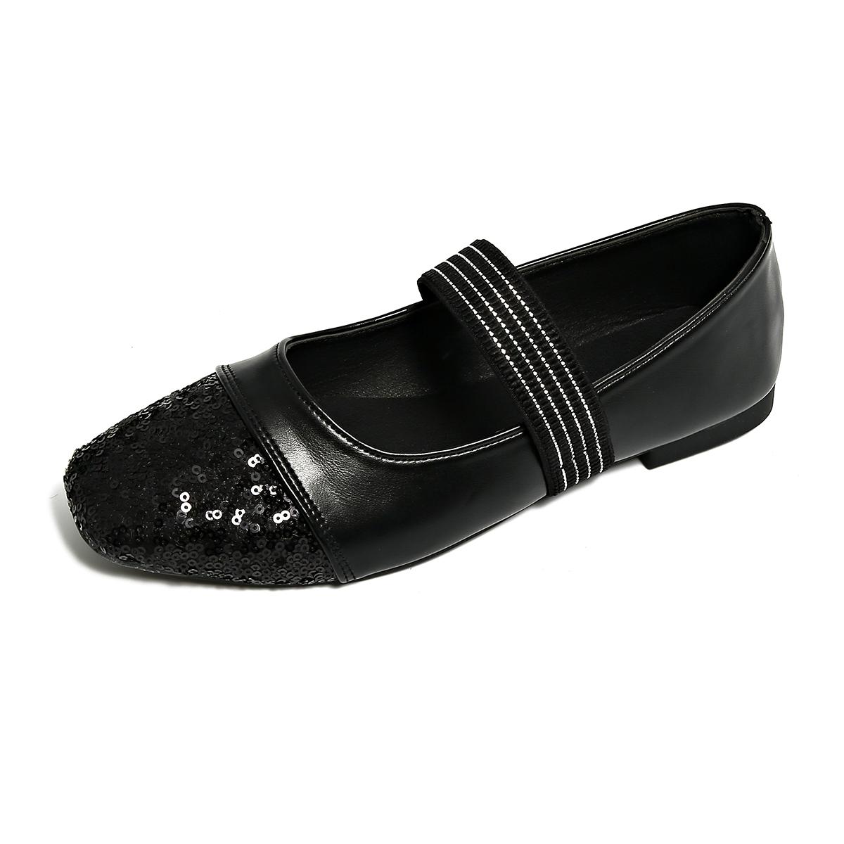 

Fashion Spring New Flat Shoes Women s Square Head Shallow Mouth One Word Buckle Glitter Soft Sole Anti-slip Wear-resistant Single Shoes 36 чёрный