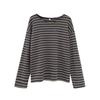 Women's Loose-Fit Color-Block Stripe Long Sleeve T-Shirt, Perfect for Spring and Autumn Layers, Casual Innerwear.