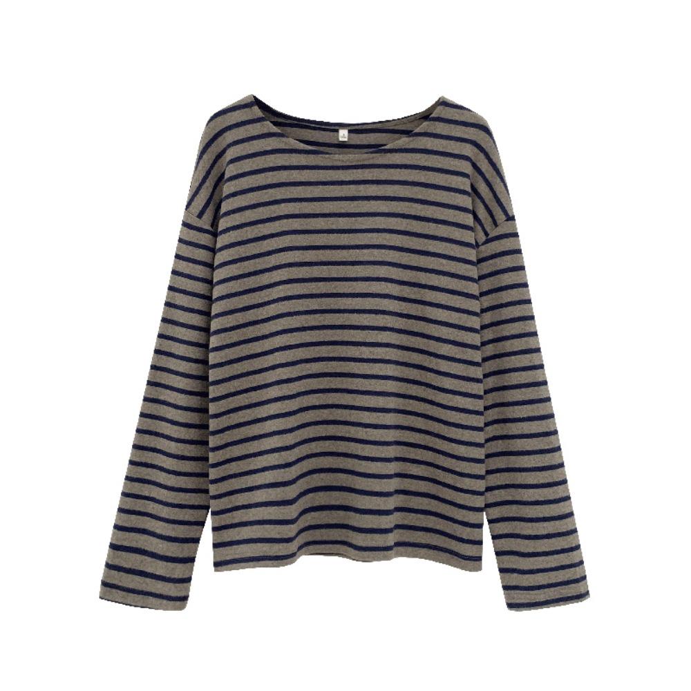 Women's Loose-Fit Color-Block Stripe Long Sleeve T-Shirt, Perfect for Spring and Autumn Layers, Casual Innerwear.