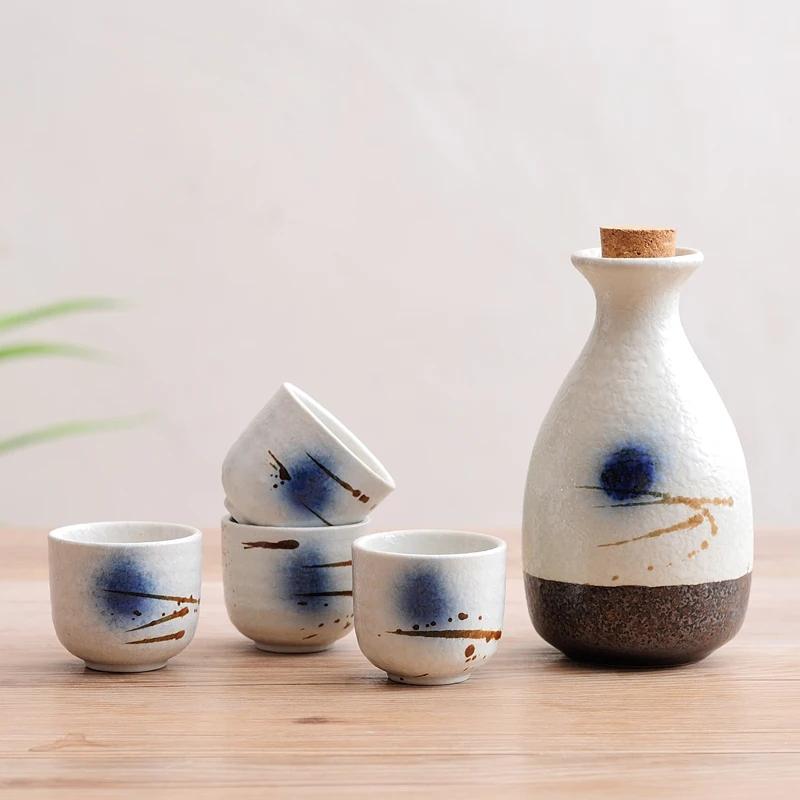 Japanese style sake pottery dispenser liquor wine pot white cup set household high temperature creamic barware winebowl