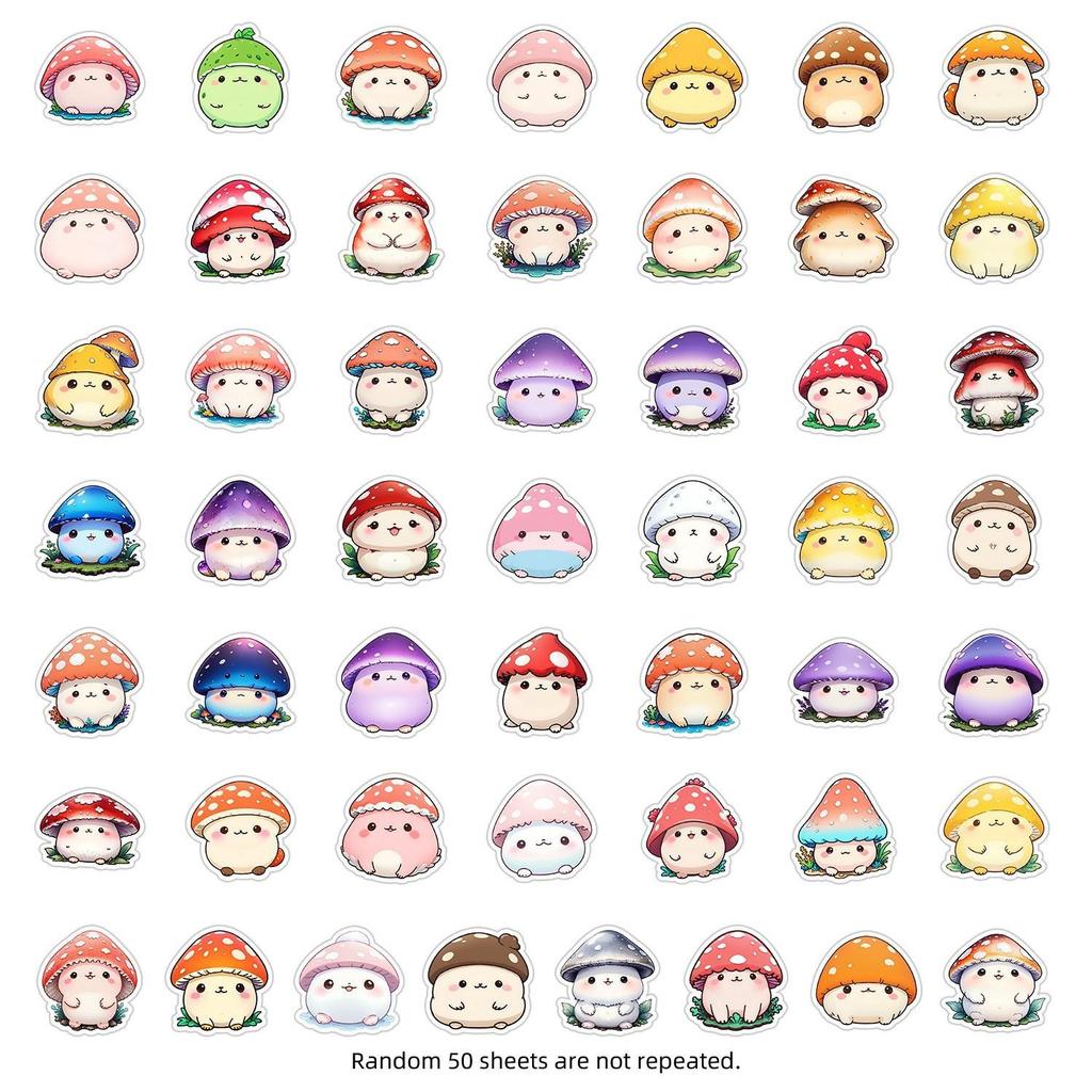 50 Watercolor Mushroom Doodle Stickers: Waterproof Decorative and Creative Fungi Stickers for Phone, Computer, and Stationery