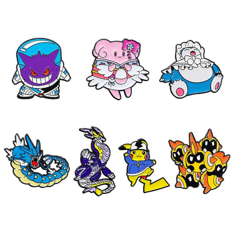 

Набор из 7 значков Pokemon на лацкан Пикачу Снорлакс Гаярдос Генгар Металлический сплав Значки для рюкзака Модные украшения Подарок на Хэллоуин