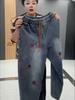 Plus Size Women's Slimming Velvet Embroidered Jeans - Autumn/Winter Casual Fashion